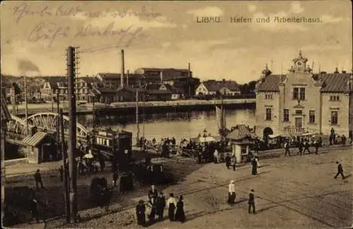 Ak Liepaja Libau Lettland, Hafen, Arbeiterhaus