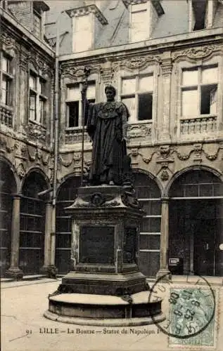 Ak Lille Nord, La Bourse, Statue de Napoleon I