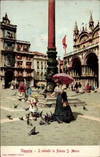 Litho Venezia Venedig Veneto, I colombi in Piazza S. Marco