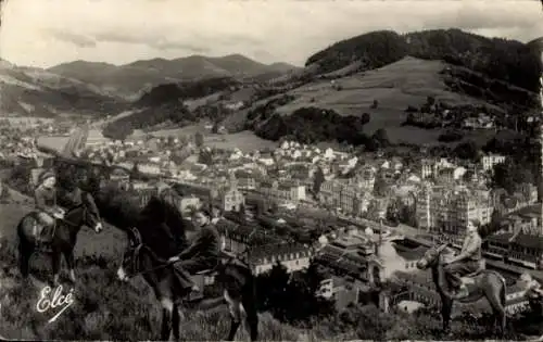 Ak La Bourboule Puy-de-Dôme, Panorama, Kinder auf Eseln