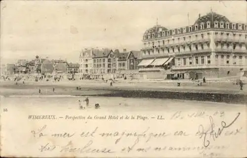 Ak Wimereux Pas de Calais, Grand Hotel, Strand