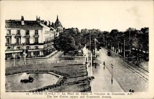 Ak Tours Indre et Loire, Place du Palais, Avenue de Grammont