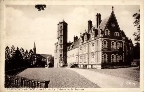 Ak Beaumont la Ronce Indre et Loire, Schloss, Terrasse