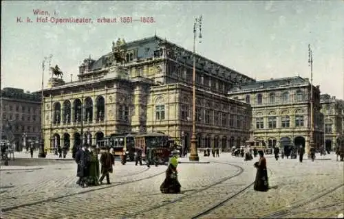 Ak Wien 1 Innere Stadt, K. k. Hof-Operntheater, Straßenbahn