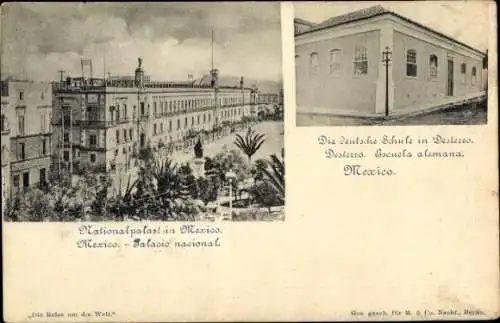 Ak Mexico, Nationalpalast, Deutsche Schule in Desterro