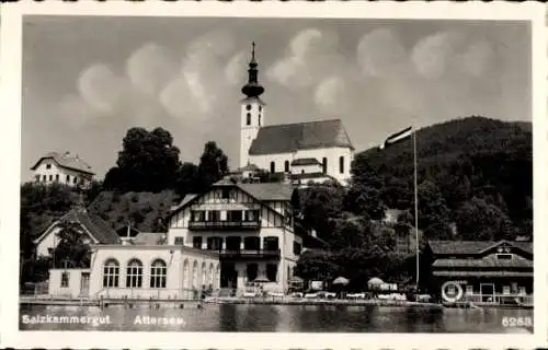 Ak Attersee im Salzkammergut Oberösterreich, Teilansicht, Kirche