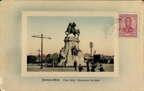 Ak Buenos Aires Argentinien, Plaza Italia, Denkmal Garibaldi