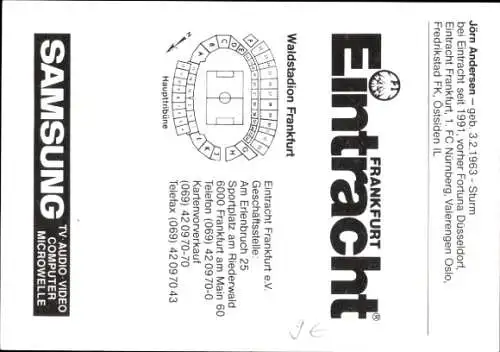 Autogrammkarte Fußball, Jörn Andersen, Eintracht Frankfurt