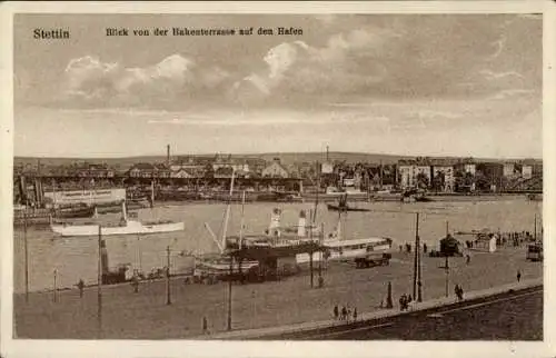 Ak Szczecin Stettin Pommern, Hafen, Blick von der Hakenterrasse