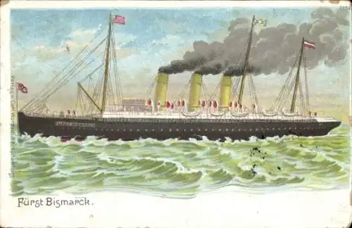 Litho HAPAG Dampfer Fürst Bismarck, Passagierschiff