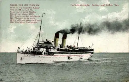 Ak Turbinendampfer Kaiser auf hoher See, HAPAG