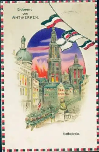 Halt gegen das Licht Litho Antwerpen Anvers Flandern, Kathedrale, Deutsche Truppen, I. WK