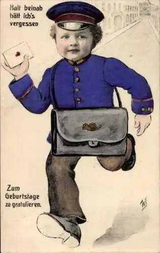 Künstler Ak Scheuermann, Willi, Glückwunsch Geburtstag, Briefträger