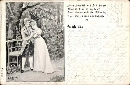 Künstler Litho Adam, Liebespaar, Park, Mein Herz ich will Dich fragen...