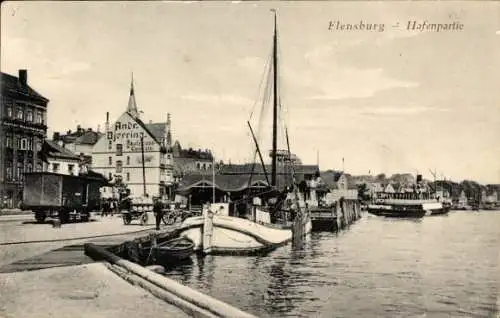 Ak Flensburg in Schleswig Holstein, Hafen, Geschäftshaus Andr. Bjorring