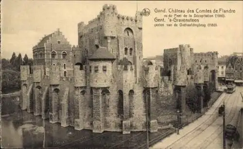 Ak Gent Gent Ostflandern, Schloss der Grafen von Flandern, Brücke