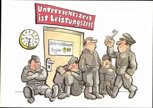 10 alte Ak Karikatur NVA, im passenden Heft, diverse Motive