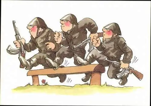 10 alte Ak Karikatur Bundeswehr, im passenden Heft, diverse Ansichten