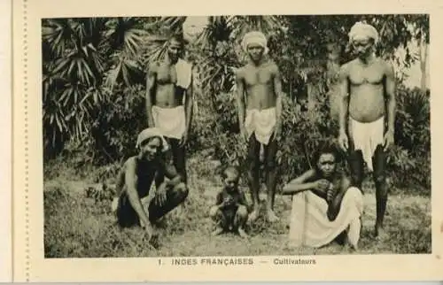 11 alte Ak Französisch Indien, im passenden Heft, heraustrennbare Karten, diverse Ansichten