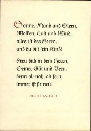 8 alte Ak Gedicht Getroste Wegfahrt von Albert Bartsch, im passenden Umschlag, diverse Ansichten