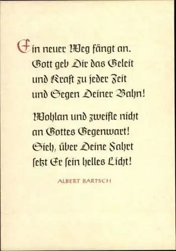 8 alte Ak Gedicht Getroste Wegfahrt von Albert Bartsch, im passenden Umschlag, diverse Ansichten