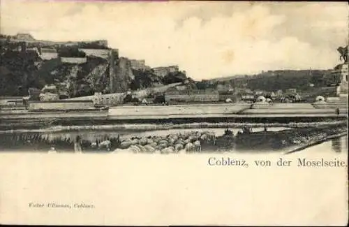 1 Klapp Ak Koblenz am Rhein, 3teilig, Besten Gruß aus Coblenz, Coblenz von der Moselseite