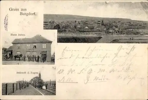 Ak Burgdorf bei Salzgitter, Haus Jahns, Ankunft des Zuges