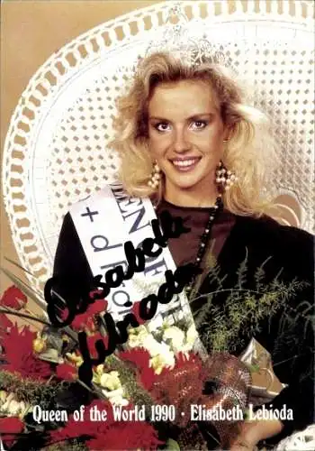 Ak Schauspielerin Elisabeth Lebioda, Portrait, Autogramm, Queen of the World 1990