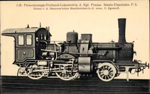 Ak 1 B. Personenzugs Verbund Lokomotive d. Kgl. Preuß. Staats Eisenbahn P 3, Dampflok, Tender 265