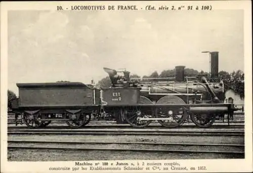 Ak Französische Eisenbahn, Chemin de fer, Locomotive, Machine No 100 Junon