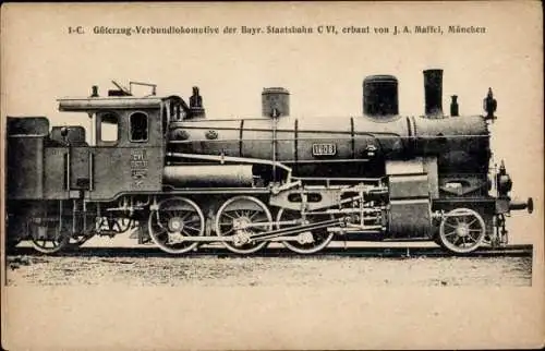 Ak Güterzug Verbund Lokomotive 1606 der Bayr. Staatsbahn C VI, J. A. Maffei