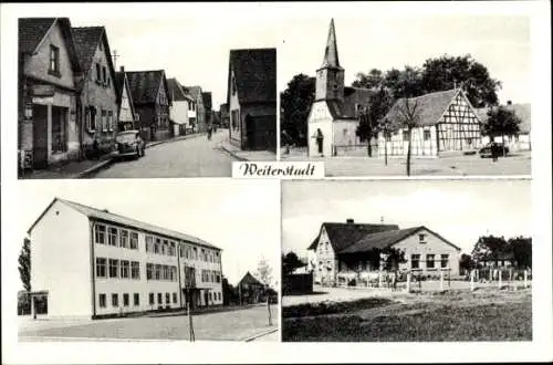 Ak Weiterstadt in Hessen, Straßenpartie, Kirche