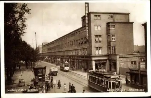 Ak Ludwigshafen am Rhein, Ludwigstraße, Straßenbahn, Rheinblock