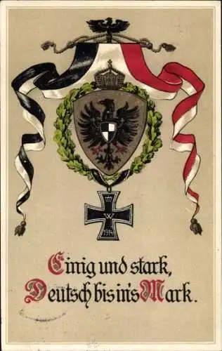 Künstler Wappen Ak Einig und stark, Fahne, Eisernes Kreuz