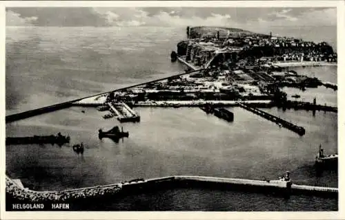 Ak Nordseeinsel Helgoland, Totalansicht, Hafen, Fliegeraufnahme