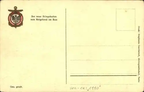 Ak Nordseeinsel Helgoland, der neue Kriegshafen im Bau, um 1910