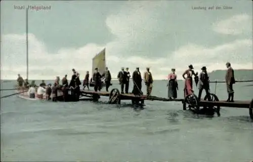 Ak Nordseeinsel Helgoland, Landung auf der Düne, Bootssteg