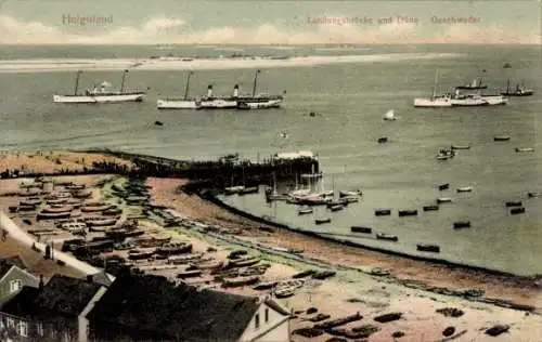 Ak Nordseeinsel Helgoland, Landungsbrücke und Düne, Geschwader, Schiffe