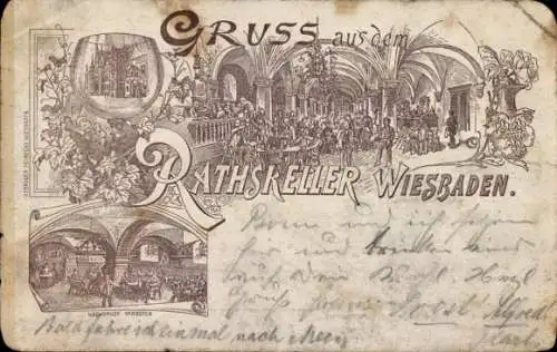 Vorläufer Litho Wiesbaden in Hessen, Rathskeller, Innenansicht, Gewölbe