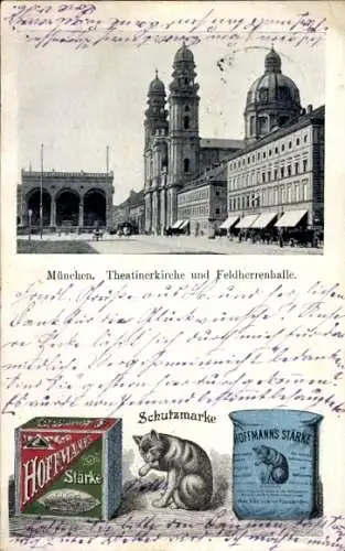 Ak München, Theatinerkirche, Feldherrnhalle, Reklame Hoffmanns Stärke