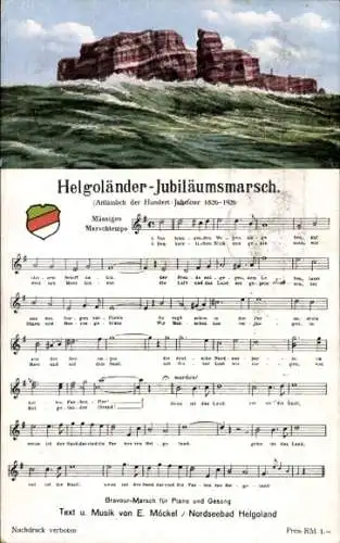 Lied Ak Helgoland, Helgoländer Jubiläumsmarsch, E. Möckel, Hundertjahrfeier 1926