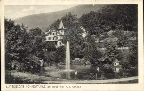 Ak Königsmühle Neustadt an der Weinstraße, Fontäne, Schwäne