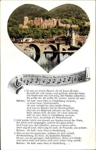 Ak Heidelberg am Neckar, Schloss, Lied, Herz