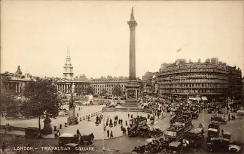 Ak London City England, Trafalgar Square, Nelson Monument