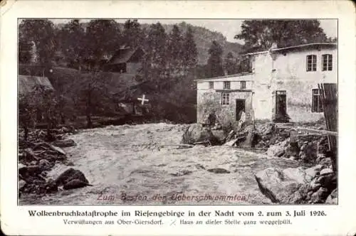 Ak Podgórzyn Giersdorf Riesengebirge Schlesien, Überschwemmung in der Nacht zum 3. Juli 1926