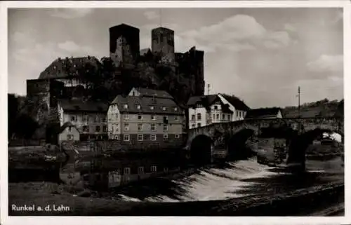 Ak Runkel an der Lahn, Teilansicht, Brücke, Burg