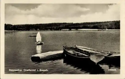 Ak Geyer im Erzgebirge Sachsen, Stauweiher Greifenthal, Segelboot