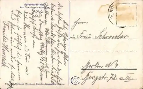 Ak Spreewald, Spreewälderin in Tracht, Kahn