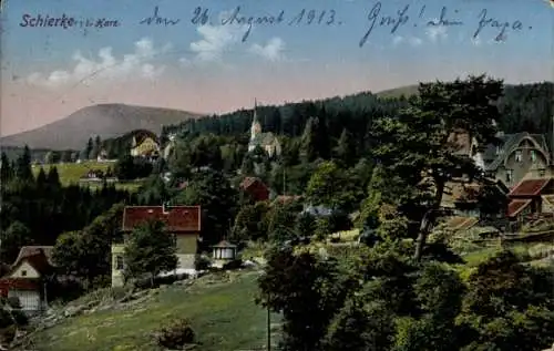 Ak Schierke Wernigerode Harz, Blick über den Ort, Kirche