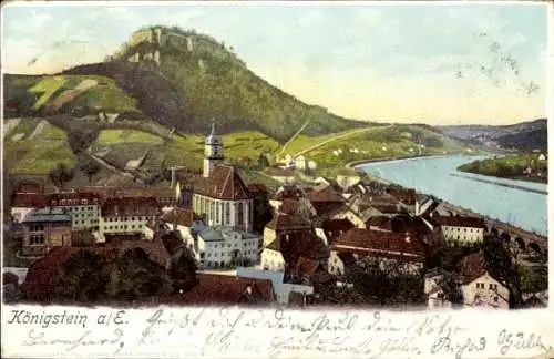 Ak Königstein an der Elbe, Gesamtansicht der Stadt, Fluss, Kirche